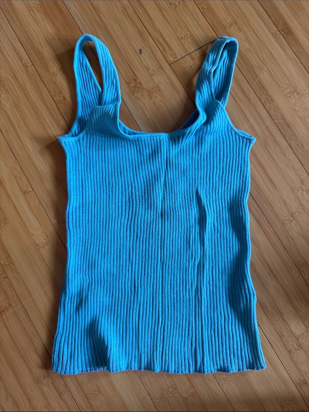 Monrow Ribbed Square-Neck Tank Top - Teal Blue